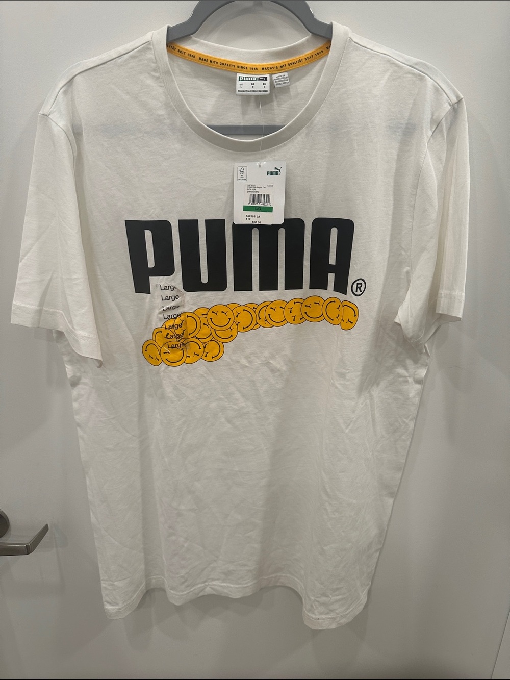 Puma White Short-Sleeve Logo Tee with Yellow Graphic